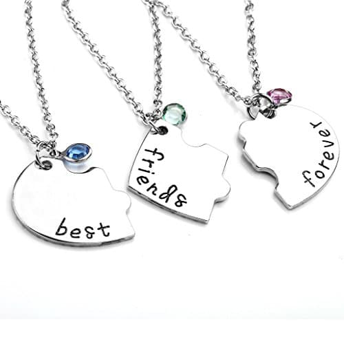Top Plaza Best Friends Forever and Ever Necklaces for 3 BFF Heart Puzzle Matching Alloy Pendant Necklaces Set Friendship Jewelry for Sisters