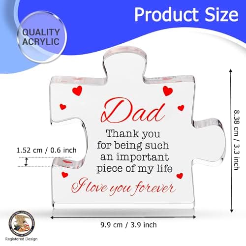 Fathers Day Dad Birthday Gift - Engraved Acrylic Block Puzzle Gifts for Dad 3.35 x 2.76 inch - Cool Father's Day Presents from Daughter, Son, Mom - Heartwarming Men Birthday Gift, Ideas