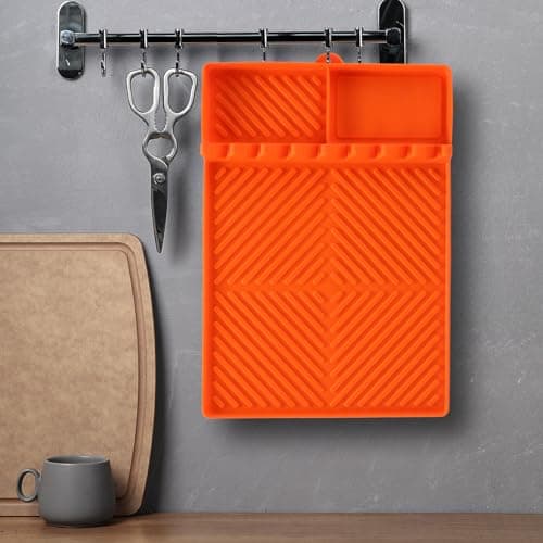 Silicone Griddle Tools Mat for Blackstone Weber Traeger Pit Boss - Side Shelf Spatula Mat with Drip Pad - Flat Top Grill Smoker Accessories for BBQ, Kitchen, Cooking, Countertop(Orange)