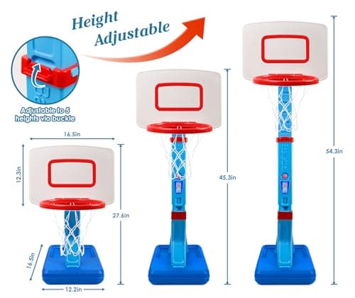 SUPER JOY Toddler Basketball Hoop - Height Adjustable Kids Hoop for Indoor & Outdoor Play - Portable Mini Basketball Goal for Poolside- Game Sport Toy for Boys & Girls Age 1 2 3 4 5