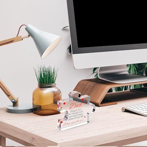 Fathers Day Dad Birthday Gift - Engraved Acrylic Block Puzzle Gifts for Dad 3.35 x 2.76 inch - Cool Father's Day Presents from Daughter, Son, Mom - Heartwarming Men Birthday Gift, Ideas