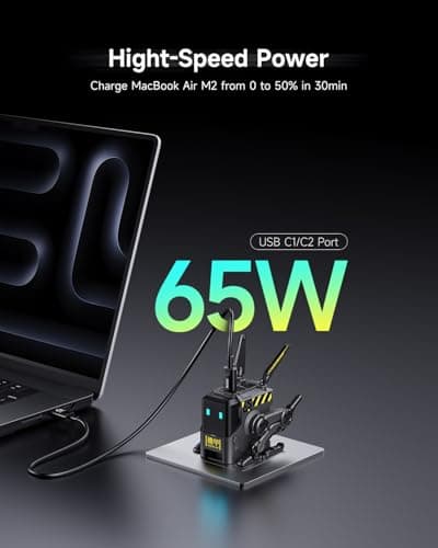 GravaStar 65W Alpha65 Robot Fast GaN Charger Block, 3-Port Fast Charger, Foldable Wall USB C Charger for iPhone, MacBook, iPad, Laptop, Steam Deck, Gifts for Men (65W, Gray)