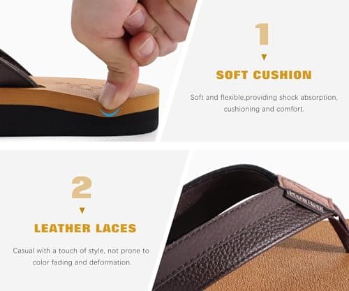 KuaiLu Men's Yoga Mat Leather Flip Flops with Arch Support Comfortable Cushion Walking Thong Sandals Slip On Indoor Outdoor