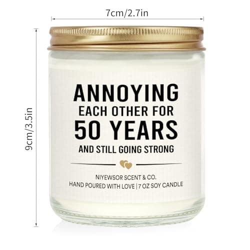 Niyewsor 50th Wedding Anniversary Couple Gifts, 50th Anniversary Candle Gifts for Couple, Parents, Husband, Wife, Him, Her, Friends, Golden Wedding Keepsake, Handmade, 7oz
