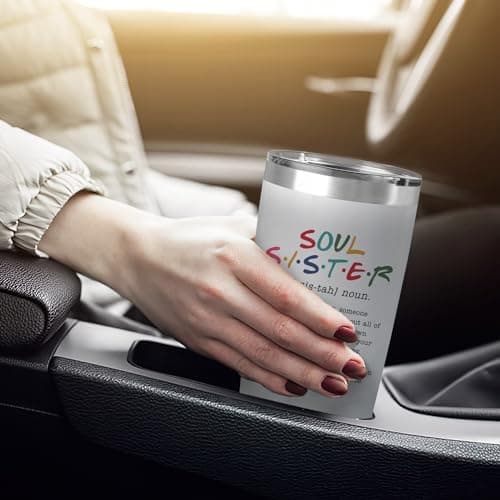 TEEZWONDER Friendship Gifts for Women - Soul Sister Stainless Steel Insulated Coffee Tumbler with Lid 20 oz - Mothers Day Birthday Gifts for Friendship Women Friend BFF Female Work Bestie Coworkers