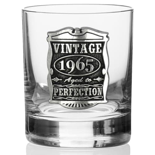 English Pewter Company Vintage Years 1965 60th Birthday or Anniversary Old Fashioned Whisky Rocks Glass Tumbler - Unique Gift Idea For Men [VIN002]