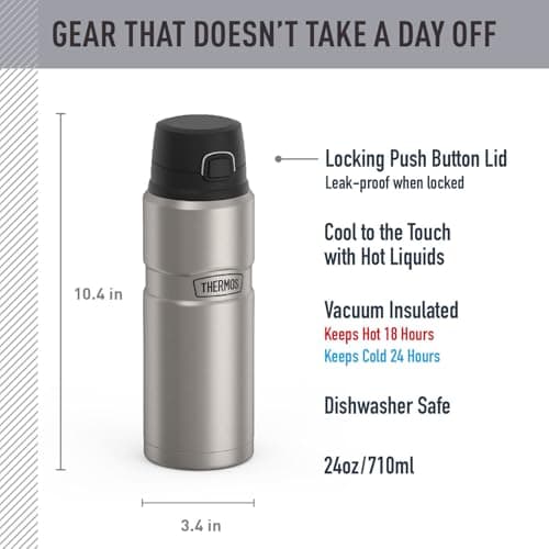 THERMOS Stainless King Vacuum-Insulated Drink Bottle, 24 Ounce, Matte Steel