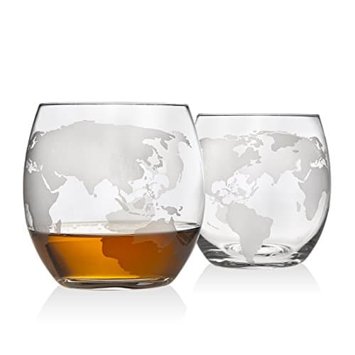 Gifts for Men, Whiskey Decanter Globe Set with 2 Etched Whiskey Glasses - for Liquor Scotch Bourbon Vodka, Gifts For Dad - 850ml