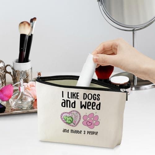 Funny Makeup Bag Weed Gifts Dog Gifts Weed Accessories Green Leaves Decor Dog Mom Christmas Birthday Friendship Gifts for Women Friends Dogs Lovers Her Girl Niece Mothers Day Travel Toiletry Bag