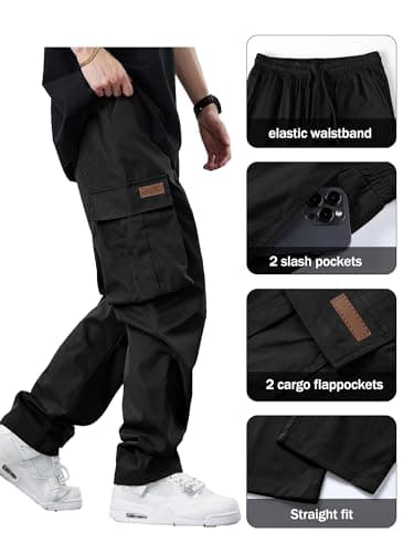 PLEPAN Men's Casual Cargo Pants Drawstring Hiking Pants Workout Tactical Joggers Sweatpants for Men