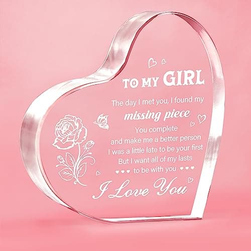 Gifts for Girlfriend, Girlfriend Birthday Gifts Ideas, To My Girl Heart Shaped Acrylic Block, I Love You Presents for Her, Valentines Day Christmas Idea for Her GF Wife