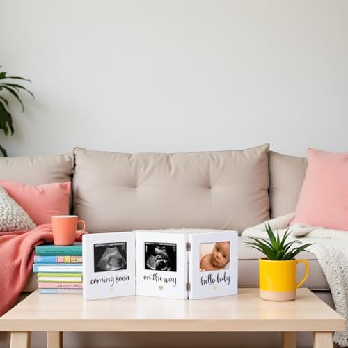 Pearhead Triple Sonogram Keepsake Photo Frame, Gender Neutral Ultrasound Keepsake, Ideal Pregnancy Gift For First Time Moms, Baby Shower and Nursery Decor, 3.5”x2.5” Photo Insert, White
