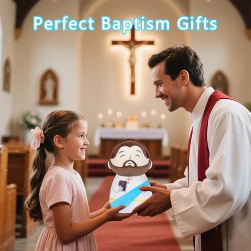 Jesus Stuffed Animal Religious Gifts - My Friend Jesus Plush Doll First Communion Stuffed Animal Bible Pillow Book Perfect for Kids' Gift Toy Pillows Blue 11 Inch