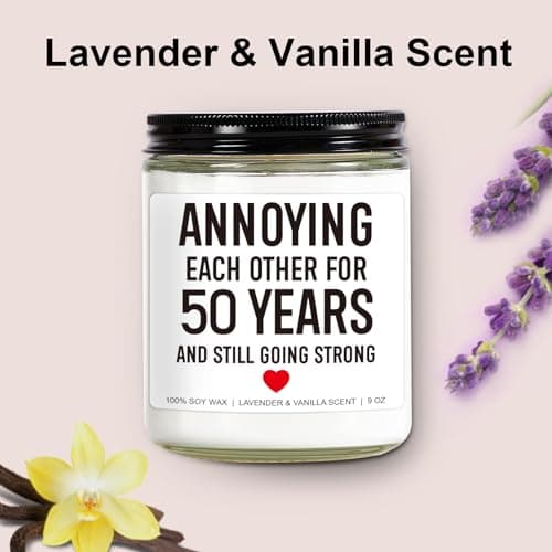 Funny 50 Years Candle, 50th Anniversary, Gifts for Couple, Parents - 50th Wedding Anniversary Decorations, 50 Year Golden Anniversary, Gifts for Husband, Wife, Friends - 9 oz