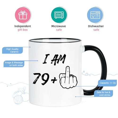 YHRJWN 80th Birthday Gifts for Women Men, I Am 79 Plus Middle Finger Coffee Mug, 80th Birthday Gifts Ideas for Best Friends, Grandma, Grandpa, Best 80 Year Old Gifts for Her Him, Novelty Cup, 11 Oz