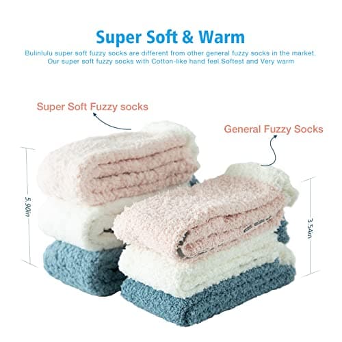 Bulinlulu Fuzzy Socks with Grips Plush Sleep Cozy Winter Soft Hospital Fluffy Socks Gifts for Womens Mens Gifts