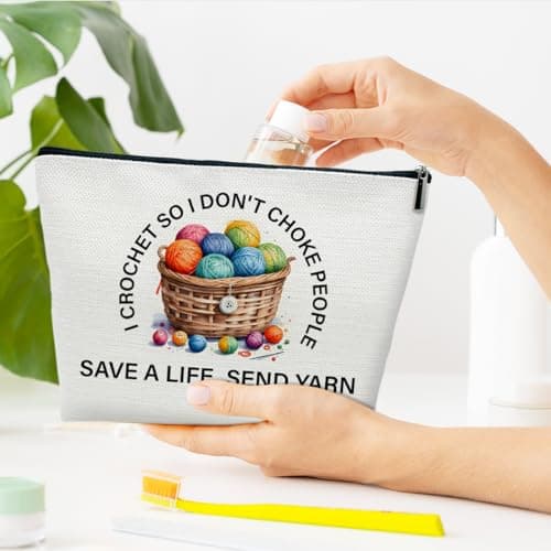 Funny Crochet Gifts Makeup Bag, Gifts for People Who Like Knitters, Knitting Present for Women, I Crochet so I Don't Choke People Cosmetic Bag for Purse
