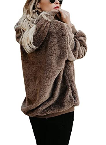 ReachMe Womens Oversized Sherpa Pullover Hoodie with Pockets Fuzzy Fleece Sweatshirt Plaid Fluffy Jacket Coat