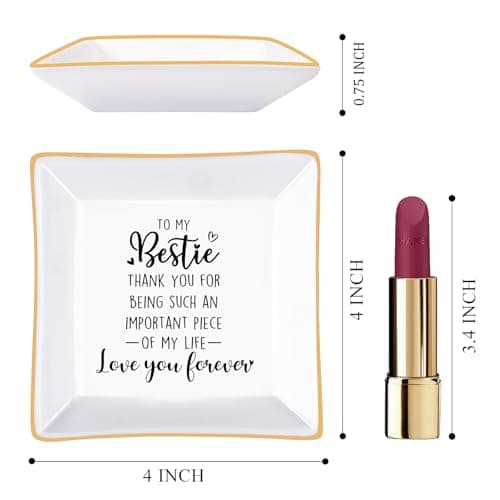PUDDING CABIN Bestie Gifts for Women Thank you for being such an important piece of my life Ceramic Jewelry Dish for Rings Earrings, Friend Birthday Gifts for Women Female Bff Soul Sister Work Bestie