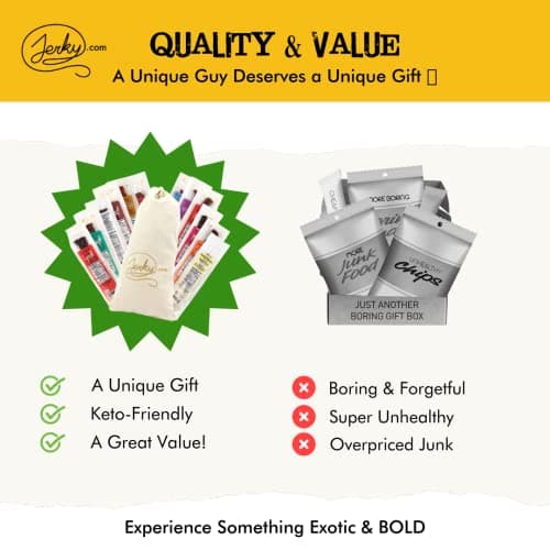 Jerky.com Jerky.com Exotic Meat Sticks Gift Bag | Wild Game Jerky Sampler with Venison, Elk & Wild Boar | 12pc High Protein Meat Snacks Variety Pack | Unique Gift Basket for Men, Dad, Hunters, Outdoorsmen