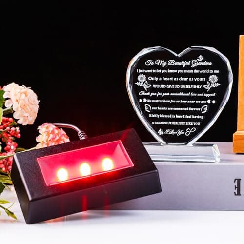 YWHL Gifts for Grandma from Granddaughter Grandson Great Grandma Birthday Gifts Crystal Keepsake with Colorful Light Base Best Gift Ideas for Grandmother on Christmas Mother's Day Valentines