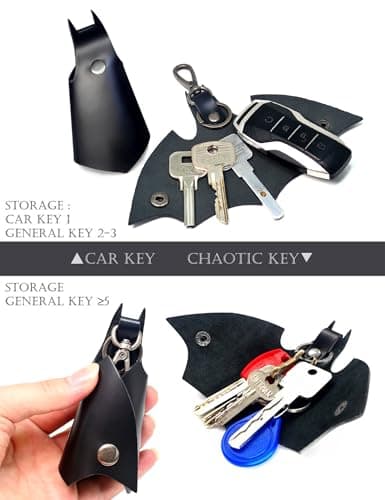 CAILLU KeyChain Leather Bat Shape for men gifts and women Car key fob case,Leather fashion pop keys ring cover holder