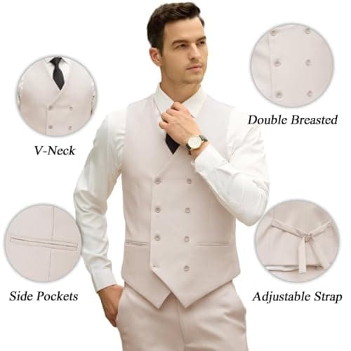 Mens Suit Slim Fit 3 Piece Double Breasted Suit Men Formal Tuxedo Set Casual Wedding Prom Groom Suits