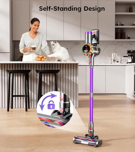 Cordless Vacuum Cleaner,Upgraded 550W 45KPA 60Mins Vacuum Cleaners for Home,Self-Standing Stick Vacuum with LED Display,8 in 1 Lightweight Anti-tangle Wireless Vacuum for Pet Hair Carpet Hard Floors