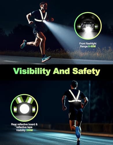 Running Lights for Runners, 500 Lumens Running Light with 45° Adjustable Tilt, 360° Reflective Vest & IPX4 Waterproof Rechargeable Light Up Gear for Night Walking/Cycling/Jogging/Hiking