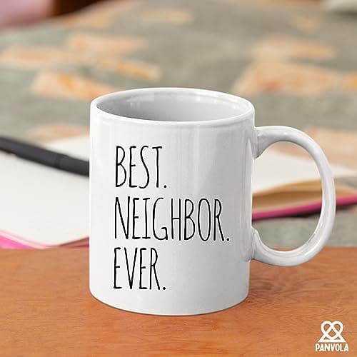 Panvola Best Neighbor Ever Farewell Gifts for Neighbors Moving Away Housewarming Goodbye Welcome Appreciation New Neighborhood Novelty Drinkware Ceramic Mug (11 oz, White)