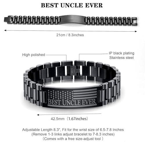 P. BLAKE Gifts for Best Ever Dad Husband Boyfriend Son Uncle, Stainless Steel American Flag Watch Band Link Bracelet Christmas Stocking Stuffers Jewelry Gifts for Men Him