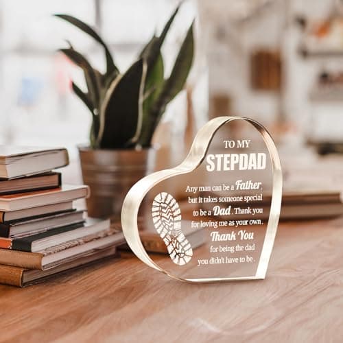 Step Dad Gifts, Step Dad Gifts from Daughter Son, 3.9x3.9 inch Acrylic Keepsake, Best Birthday Gifts for Stepfather, Father Day Gifts for Step Dad Bonus Dad