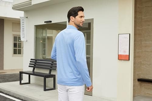 Envmb Men's Casual Long Sleeve Polo Shirts Button Classic Cotton Shirt Work Collared Stylish Golf Shirt with Pocket