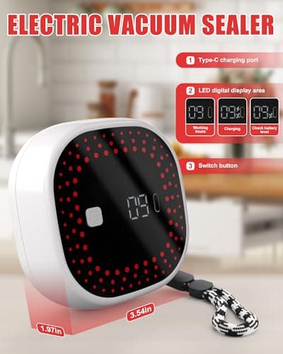 Electric Mason Jar Vacuum Sealer Kit - Auto-Stop with Digital Display, 60kPa Ultra Strong Suction for Wide/Regular Mouth Jars, Preserve Freshness 12X Longer (Includes 6 Lids & Bag Adapters)