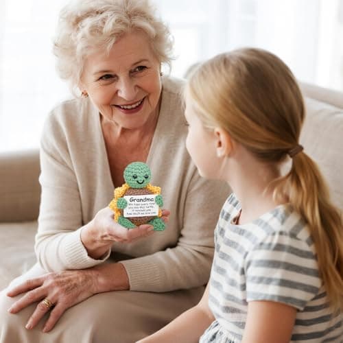 Gifts for Grandma, Grandma Birthday Gift, Positive Handmade Crochet Sunflower Turtle Decor, Grandma Gifts from Grandkids, Thanksgiving Christmas Easter Present - 2.8x2x2.9 inches