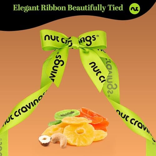 NUT CRAVINGS - Holiday Christmas Dried Fruit & Mixed Nuts Gift Basket in Reusable Wooden Tray + Ribbon (12 Assortments) Xmas Treats for Adults, Food Arrangement, Healthy Snack Care Package, Kosher