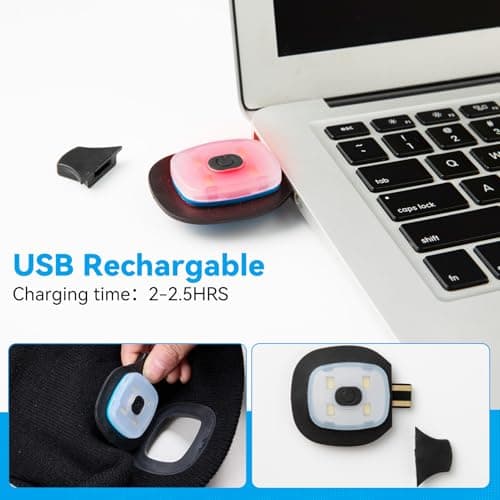 Christmas Stocking Stuffers for Men Adults, Beanie Hats with Light, USB Rechargeable LED Hand Free Headlamp, Birthday Gifts for Men, Women, and Teens, Ideal for Camping, Hiking, Black