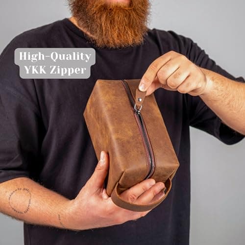 Personalized Leather Toiletry Bag for Men - Handmade Custom Engraved Dopp Kit, Perfect Gift for Dad, Husband, Birthdays & Anniversaries, Groomsmen Gifts, Travel Size Bag, Gifts for Him