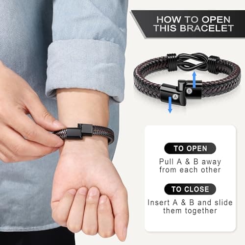 𝗞𝗻𝗼𝘁 𝗕𝗿𝗮𝗰𝗲𝗹𝗲𝘁 𝗚𝗶𝗳𝘁𝘀 𝗳𝗼𝗿 𝗠𝗲𝗻 Brown Braided Leather Stainless Steel Infinity Bracelets Lettering Love You Forever Gifts for Son Grandson Husband Boyfriend Brother Always Linked Together