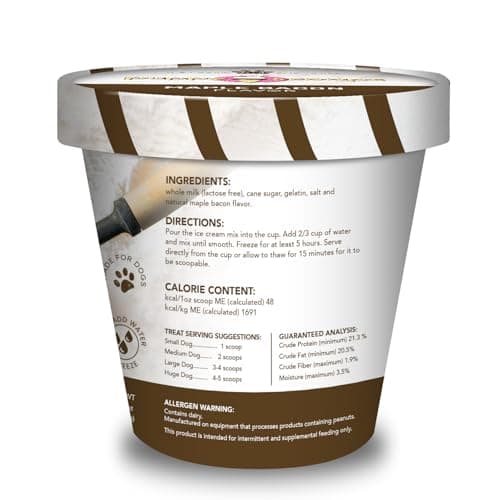 Dog Ice Cream Mix (Maple Bacon Flavor), 4.65 oz - Just Add Water and Freeze at Home, Powder Mix with Ice Cream Cup and Reusable Lid - Made in USA