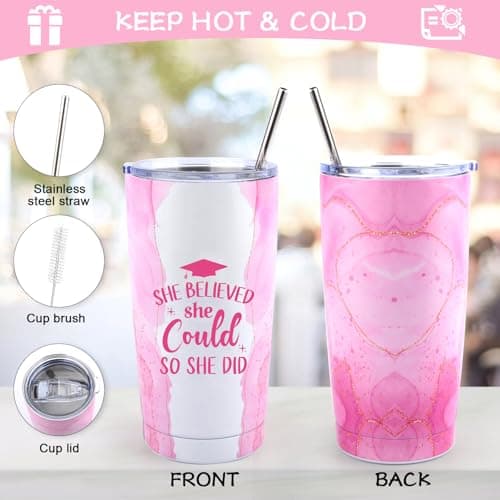 Graduation Gifts for Her 2025, She Believed She Could So She Did Tumbler, Congratulations Gifts for Women Girls Grad Keychain Notebook Pen, College High School Graduation Gift for Sister Friends