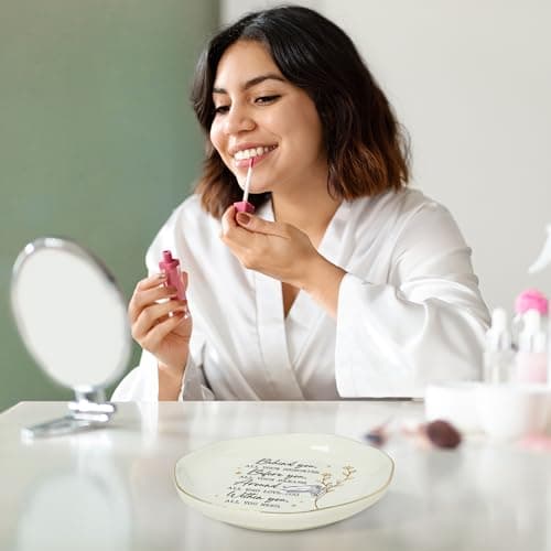 OASSIE Graduation Gifts for Women - 4"x4" Round-Shaped Ceramic Jewelry Dish Tray - Thank You Inspiration College High School Graduation Gifts for Her Friends Sister Women, Decorative Trinket Dish