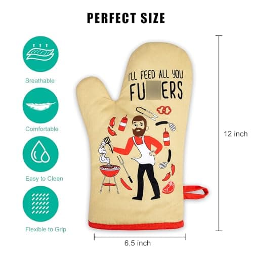 Miracu Funny Oven Mitts, Presents for Chefs, Cooking Gadgets, BBQ Oven Mitt, Unique Gifts for Cooks Dad Brother, Manly Christmas Thanksgiving Housewarming Grilling Kitchen Chef Gifts for Men Who Cook