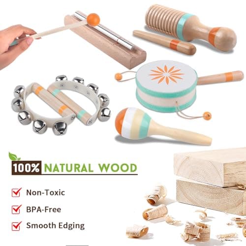 Toddlers Musical Instruments-Baby Montessori Wooden Musical Toys for Toddlers 1-3 Year Old,Kids Percussion Instruments Toy for Preschool Kids,Christmas Birthday Gift for Baby Boys Girls