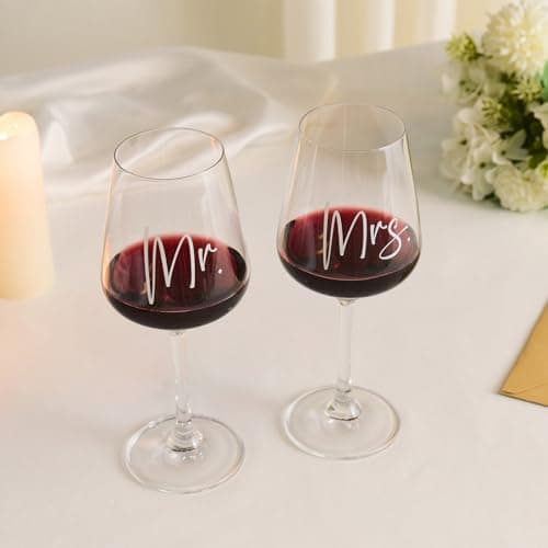 AW BRIDAL Wedding Gifts Bridal Shower Gifts Engagement Gift for Couples Newlyweds Mr & Mrs Wedding Wine Glasses Set of 2 - Wine Opener Wine Stopper with Engraved Wooden Keepsake Box