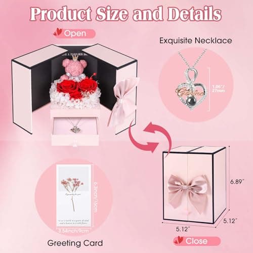ADDWel Great Gifts for Grandma, Preserved Real Roses with I Love You 100 Languags Grandma Necklace, Cute Bear and Meaningful Eternal Roses for Grandmother Nana Birthday