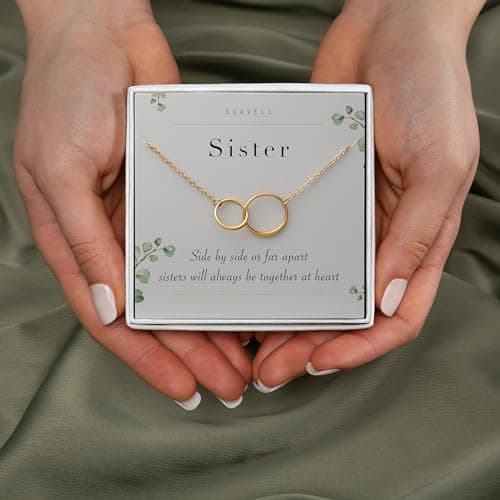 Suavell Sister Necklace - Sterling Silver Interlocking Double Circle Necklace - Birthday Gift for Sister - Maid of Honor Gift