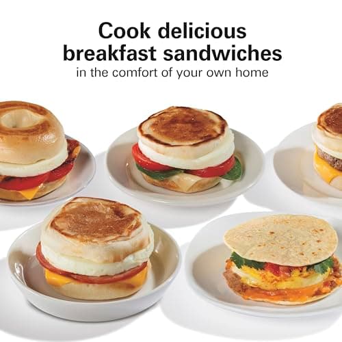 Hamilton Beach Dual Breakfast Sandwich Maker with Timer, Ready in 5 Minutes, Removable Dishwasher Safe PFAS-Free Non-Stick Egg Cooker Ring, Silver (25490MNA)