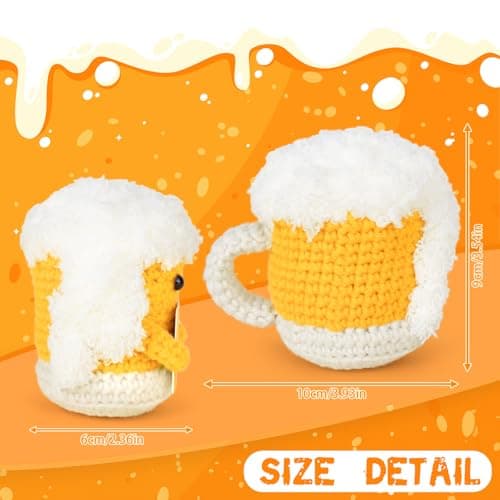 A AIFAMYFunny Positive Coffee, Emotional Crochet Doll, Cute Crochet Potato Partner Toy with Positive Card Cheer Up Funny Gag Gifts for Best Friend Birthday Women Teacher Fall（Beer