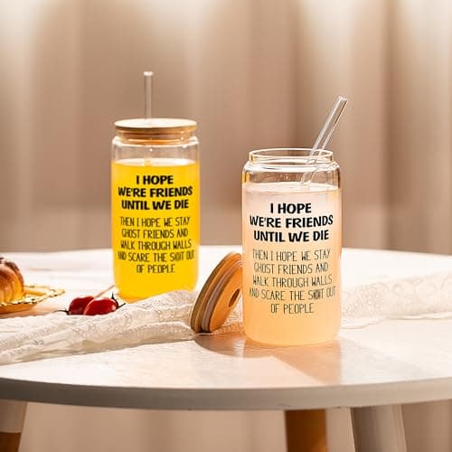 Gifts for Women Men, 16oz Drinking Glass Cup, Unique Friendship Gift for Best Friend BFF Bestie, Funny Personalized Birthday Christmas Valentines Mothers Day Present for Her Him Coworker Sister Female